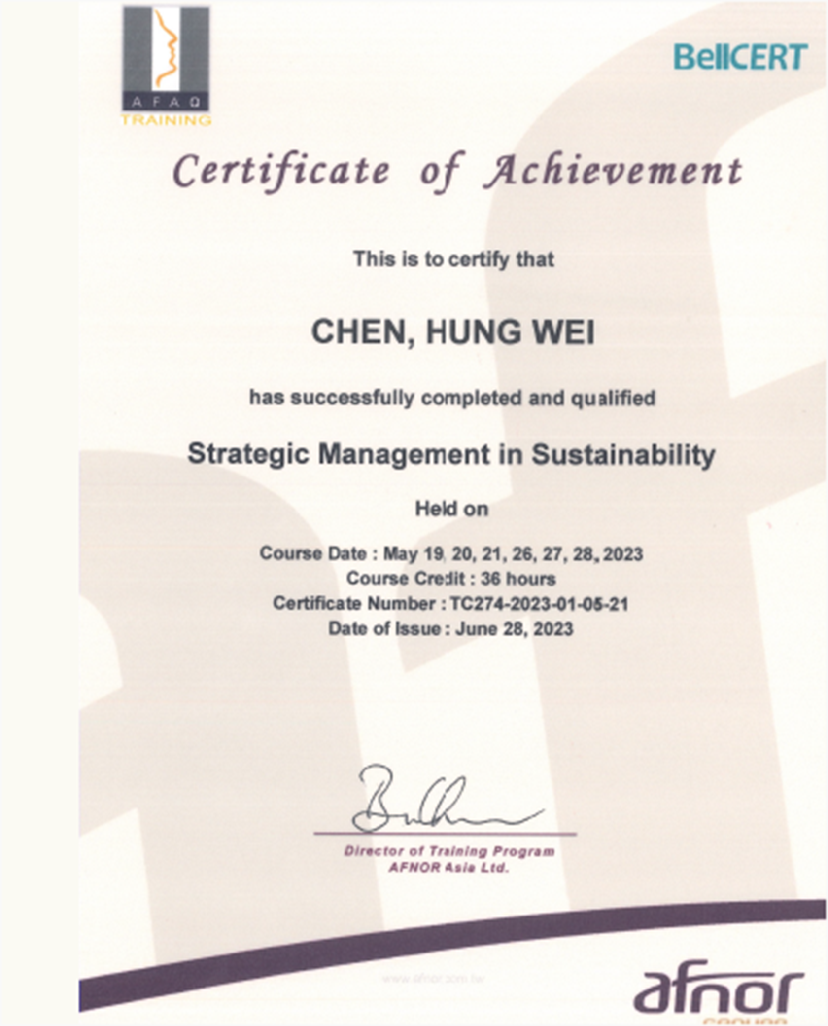 Strategic management in sustainability certificate for forging factory